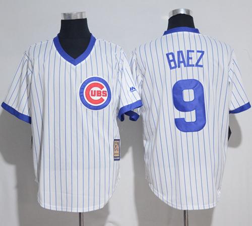 Cubs #9 Javier Baez White Strip Home Cooperstown Stitched MLB Jersey
